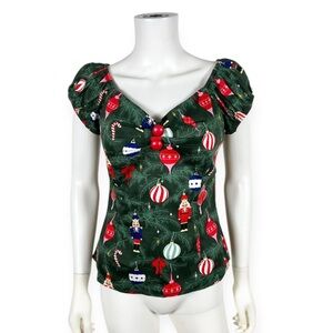 Collectif Green Christmas Print Top